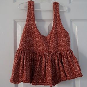 Forever 21 Orange Floral Printed Babydoll Tank Top